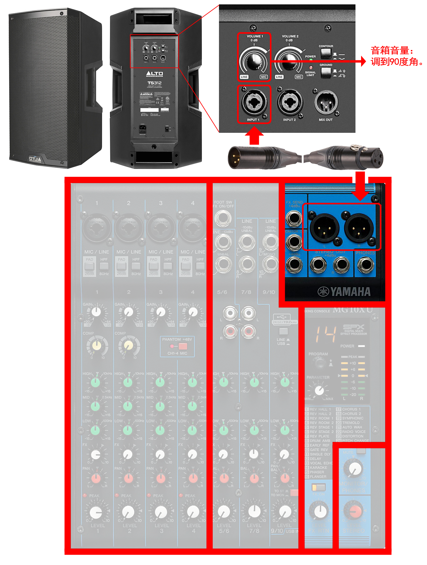 pa speakers to mixer