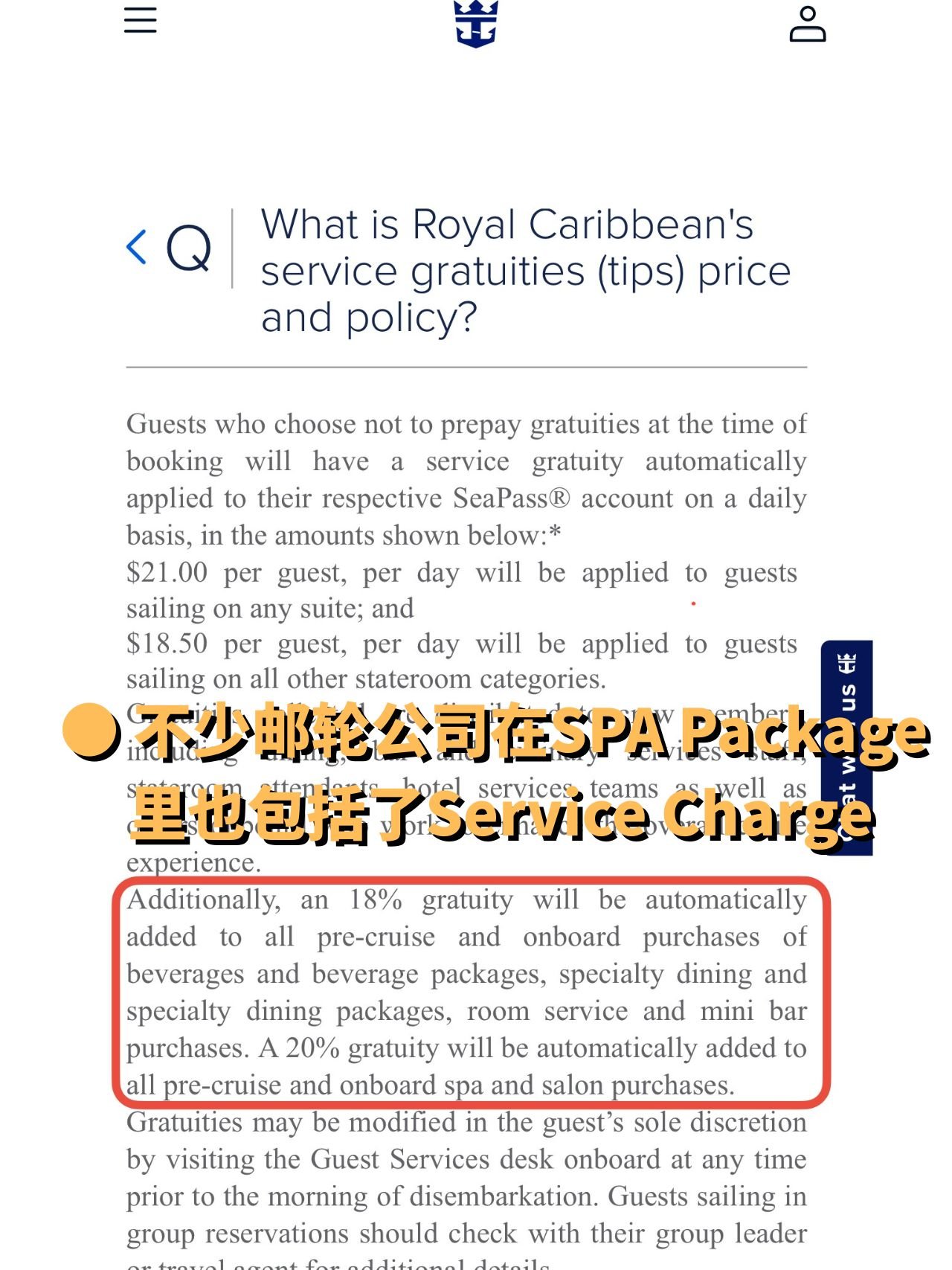 3 many cruise companies also include the service charge in the spa package