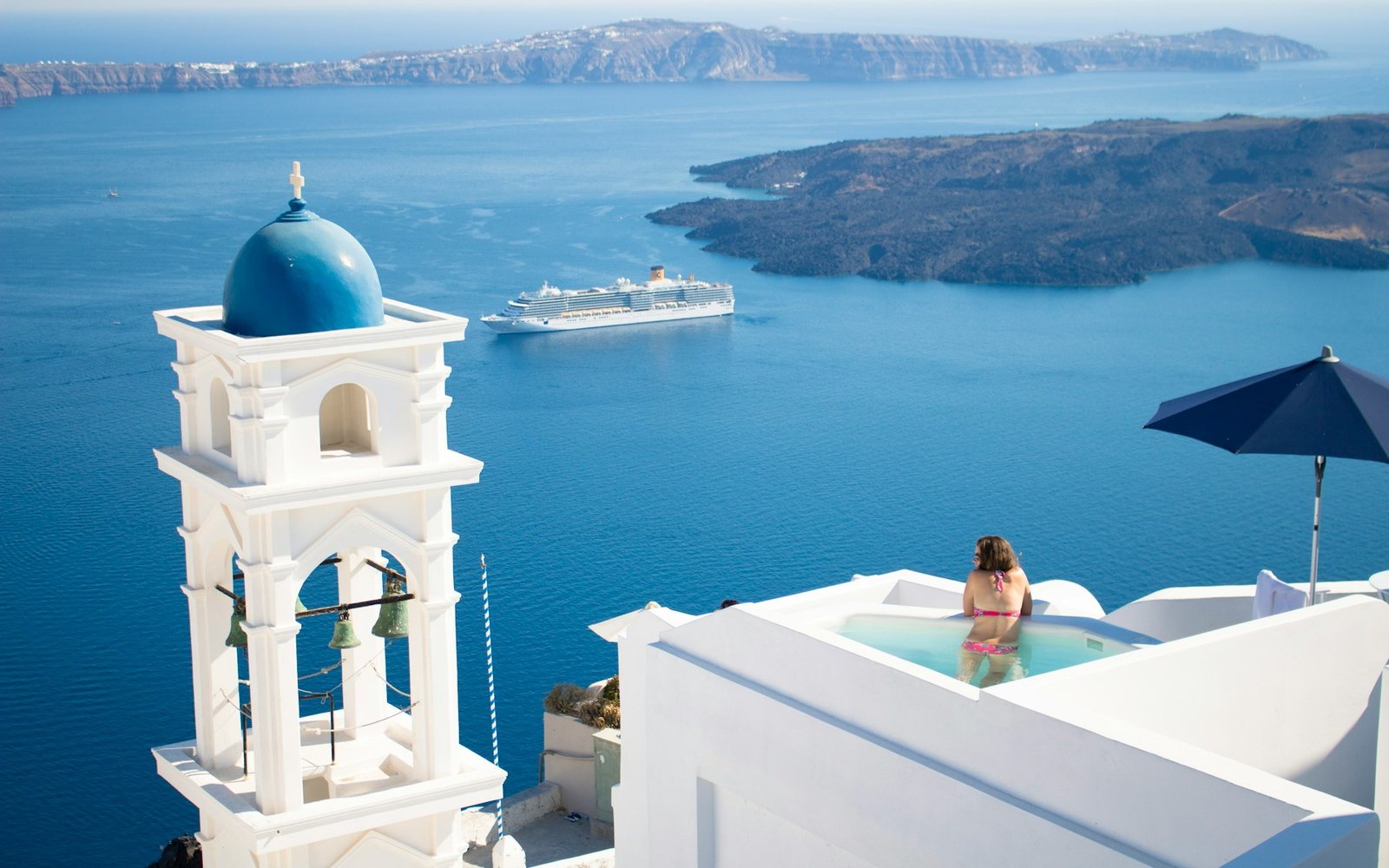 greece blue rooftop and cruise